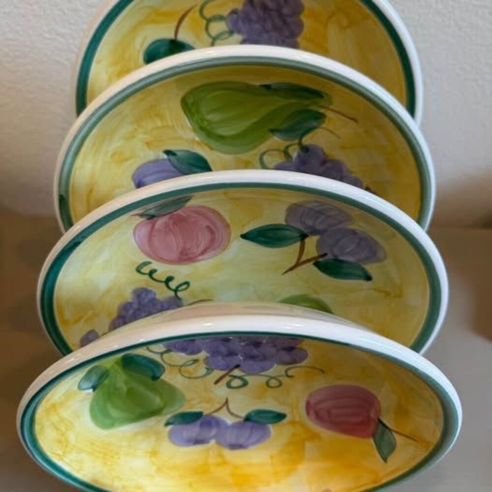 Set of 4 Soup/Salad Bowls Caleca FRUTTA Fruits Pattern Hand Painted Italy 8 1/2" - Picture 4 of 6